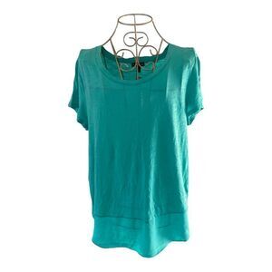 Express Short Sleeve Teal Tee Sheer Underlay Hem Medium